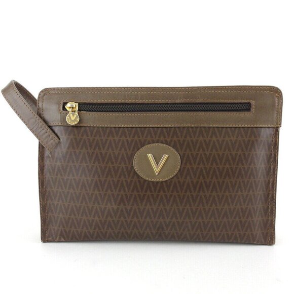 Mario Valentino Clutch Bag V Mark PVC x Leather Authentic